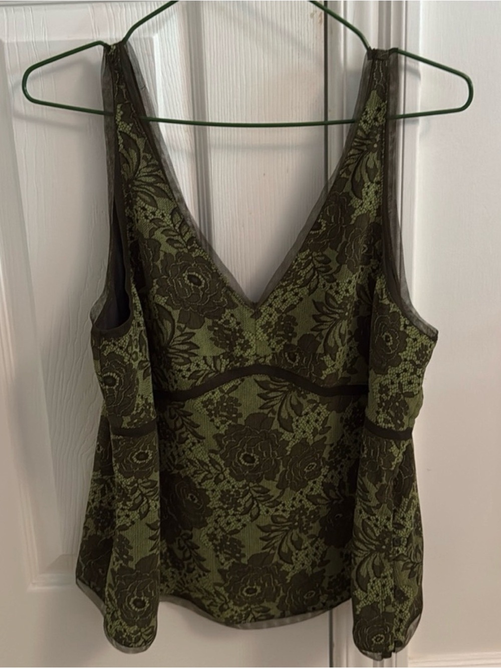 Old Navy Olive Green Floral Lace-Overlay V-Neck Camisole Top